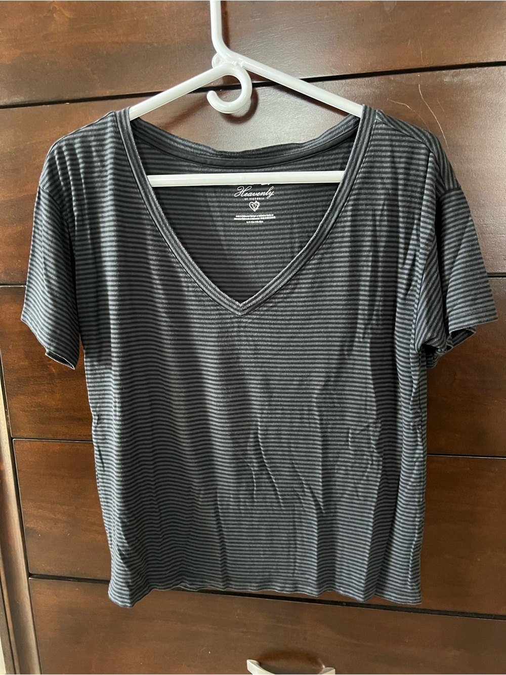 Victoria's Secret Black and Gray Striped V-Neck Tee